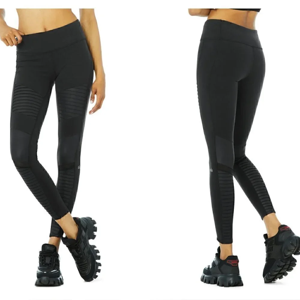Alo Yoga Moto Leggings XXS Yoga Athleisure Activewear Athletic Workout Gym Black